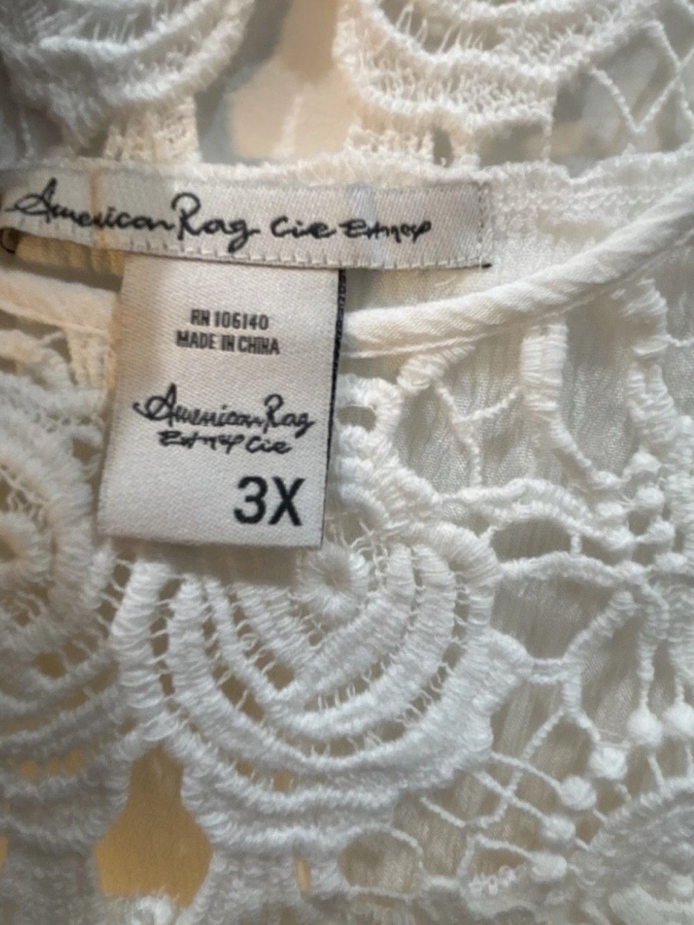 American Rag Cie 3X Ivory Crochet Lace Tunic Blouse Cottagecore Boho Flowy Top - Picture 4 of 9